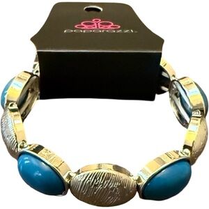 New Paparazzi Blue & Gold Stretch Bracelet Accessory Jewelry